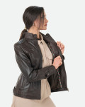 Women's Dark Brown Leather Biker Jacket - V173 | Leather Trend