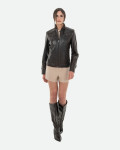 Women's Dark Brown Leather Biker Jacket - V173 | Leather Trend