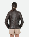 Women's Dark Brown Leather Biker Jacket - V173 | Leather Trend