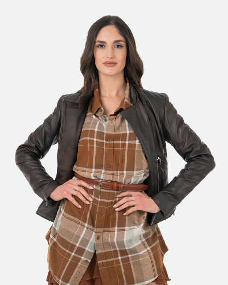 Women's Dark Brown Leather Perfecto Jacket - Raffaella | Leather Trend 2