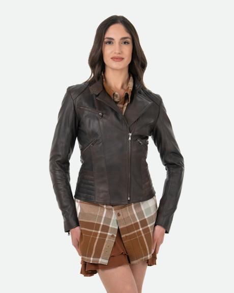 Women's Dark Brown Leather Perfecto Jacket - Raffaella | Leather Trend