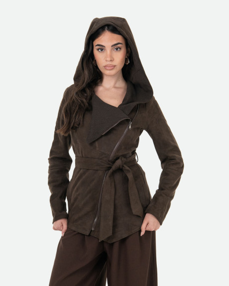 Women's Dark Brown Nubuck Leather Jacket - Colima | Leather Trend 2