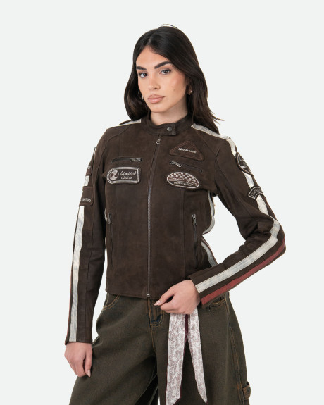 Nubuck Dark Brown Biker Jacket – Raven | Leather Trend