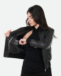 Women's Black Leather Bomber Jacket - Malesia | Leather Trend