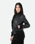 Women's Black Leather Bomber Jacket - Malesia | Leather Trend