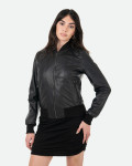 Women's Black Leather Bomber Jacket - Malesia | Leather Trend