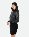 Women's Black Leather Bomber Jacket - Malesia | Leather Trend