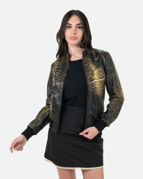 Bomber in Pelle Donna Nero Effetto Graffiato  - Vittoria | Leather Trend 2