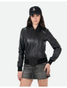 Women's Black Leather Bomber Jacket - Cloe | Leather Trend