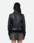 Women's Black Leather Bomber Jacket - Cloe | Leather Trend