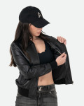 Women's Black Leather Bomber Jacket - Cloe | Leather Trend
