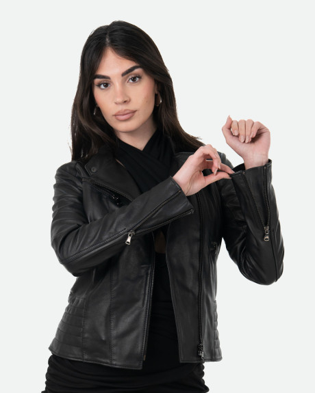 Women's Black Leather Perfecto Jacket - Raffaella | Leather Trend 2