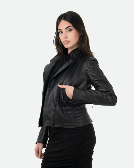 Women's Black Leather Perfecto Jacket - Raffaella | Leather Trend 2