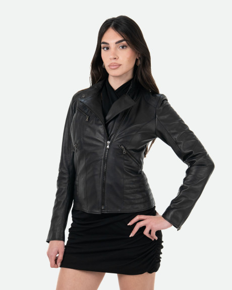 Women's Black Leather Perfecto Jacket - Raffaella | Leather Trend
