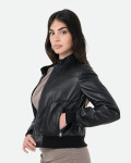 Women's Black Leather Bomber Jacket - Timberly | Leather Trend