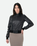 Women's Black Leather Bomber Jacket - Timberly | Leather Trend