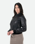 Women's Black Leather Bomber Jacket - Timberly | Leather Trend
