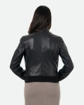 Women's Black Leather Bomber Jacket - Timberly | Leather Trend