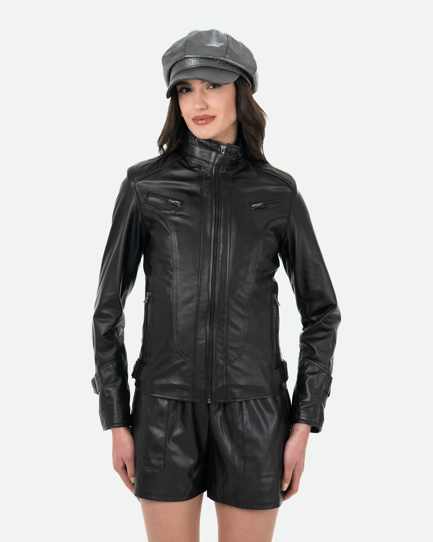 Giacca biker uomo in vera pelle di agnello made in Italy blu invecchiato