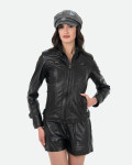 Women's Black Leather Biker Jacket - V173 | Leather Trend