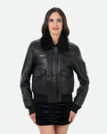 Bomber in Pelle e Montone Donna Nero - Livia | Leather Trend