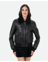 Women's Black Leather and Shearling Bomber Jacket | Leather Trend