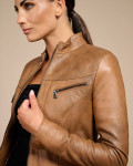 Women’s Light Brown Leather Biker Jacket - Kelly | Leather Trend