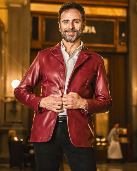 Giacca classica da uomo bordeaux in vera pelle 100% made in Italy