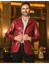Classic men's jacket in genuine Bordeaux leather 100% made in Italy