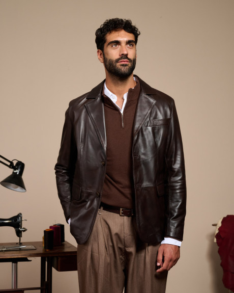 Men's Dark Brown Leather Jacket - Ettore | Leather Trend