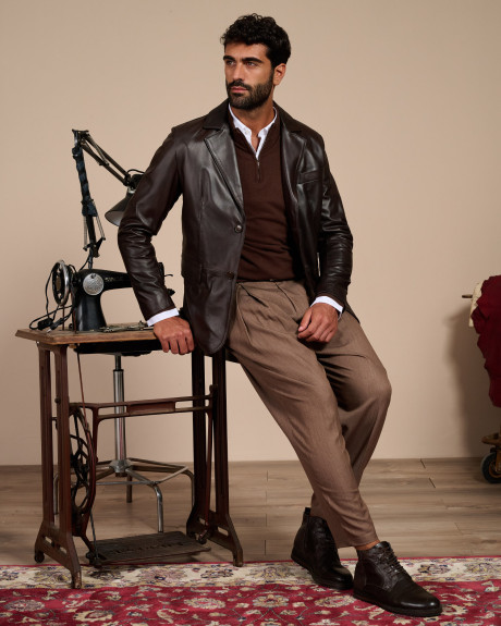 Men's Dark Brown Leather Jacket - Ettore | Leather Trend 2