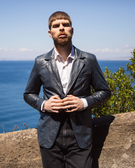 Giacca classica da uomo blu in vera pelle 100% made in Italy