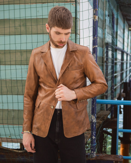 Giacca in Pelle da Uomo Cuoio - Ettore | Leather Trend
