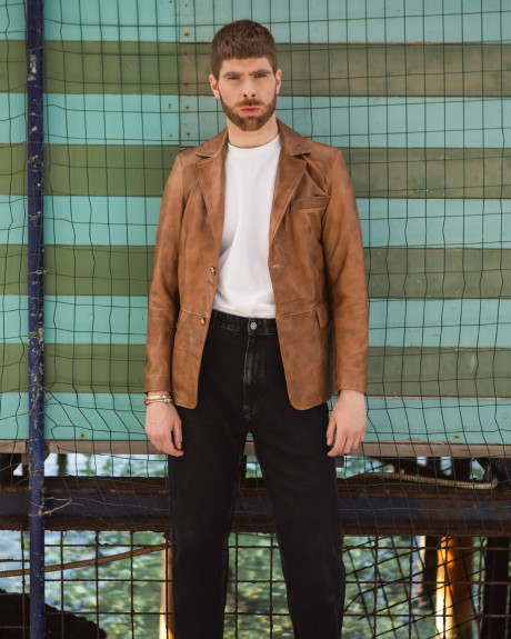 Men's Light Brown Leather Jacket - Ettore | Leather Trend 2