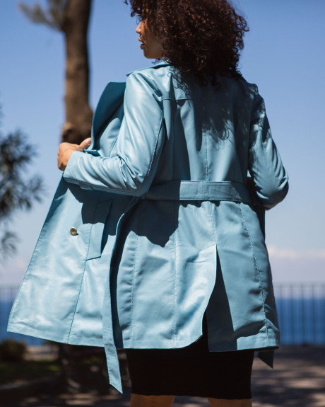 Women's Light Blue Leather Coat – Viviana | Leather Trend 2