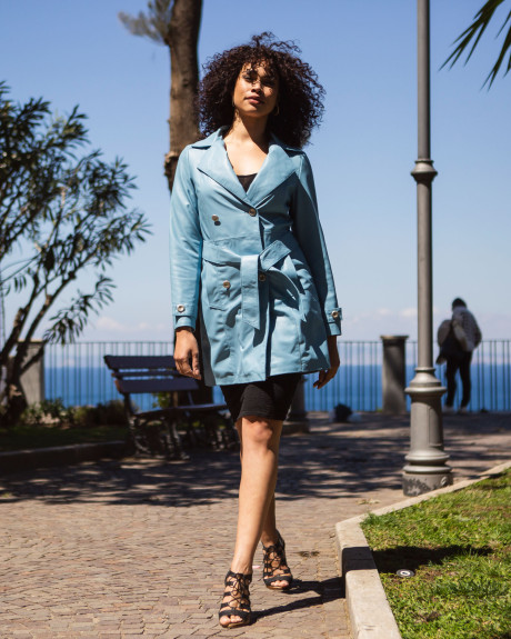 Cappotto Donna Azzurro in Pelle – Viviana | Leather Trend