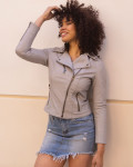Women's Gray Leather Perfecto - Giselle Bis | Leather Trend