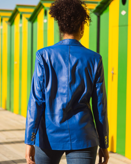 Women's Electric Blue Leather Jacket - Clarissa | Leather Trend 2