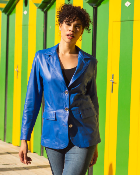 Giacca in Pelle da Donna Blu Elettrico - Clarissa | Leather Trend