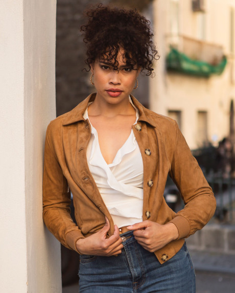 Bomber in Camoscio da Donna Miele - Polo | Leather Trend 2