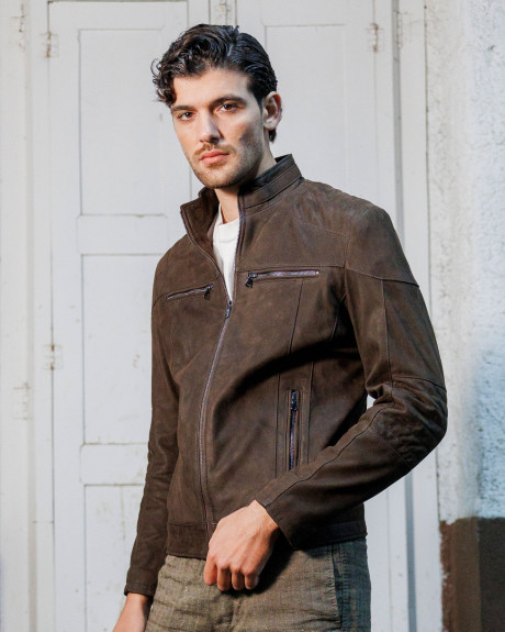 Men's Nubuck Leather Biker Jacket - Attila | Leather Trend