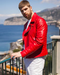 Men's red leather perfecto jacket - V248 | Leather Trend
