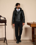 Men's Black Leather Down Jacket - Rio | Leather Trend