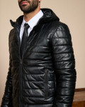 Men's Black Leather Down Jacket - Rio | Leather Trend