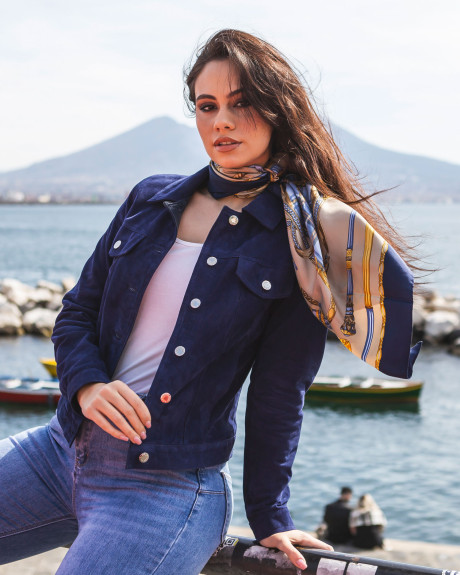 Women's Blue Suede Leather Jacket – Giusy | Leather Trend 2