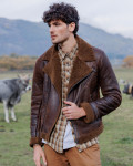 Chiodo in pelle e montone da uomo - Alberto | Leather Trend