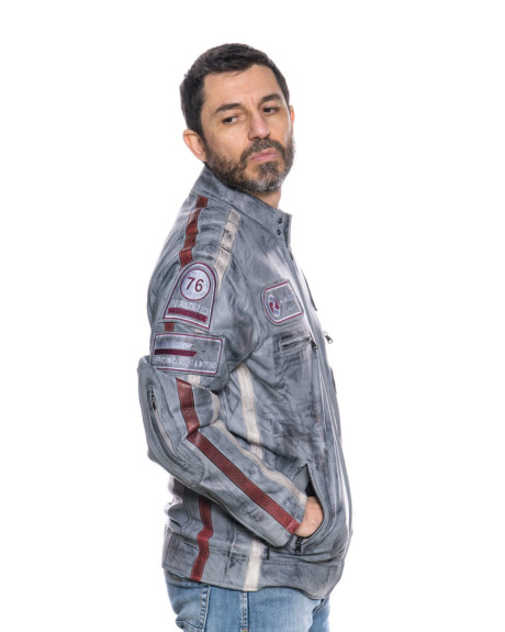 Biker in Pelle Tamponata da Uomo Grigio – Axel | Leather Trend 2