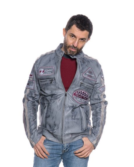 Men's Gray Buffed Leather Biker Jacket – Axel | Leather Trend