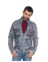 Biker in Pelle Tamponata da Uomo Grigio – Axel | Leather Trend