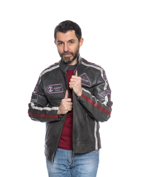 Biker in Pelle da Uomo Grgio Scuro – Axel | Leather Trend